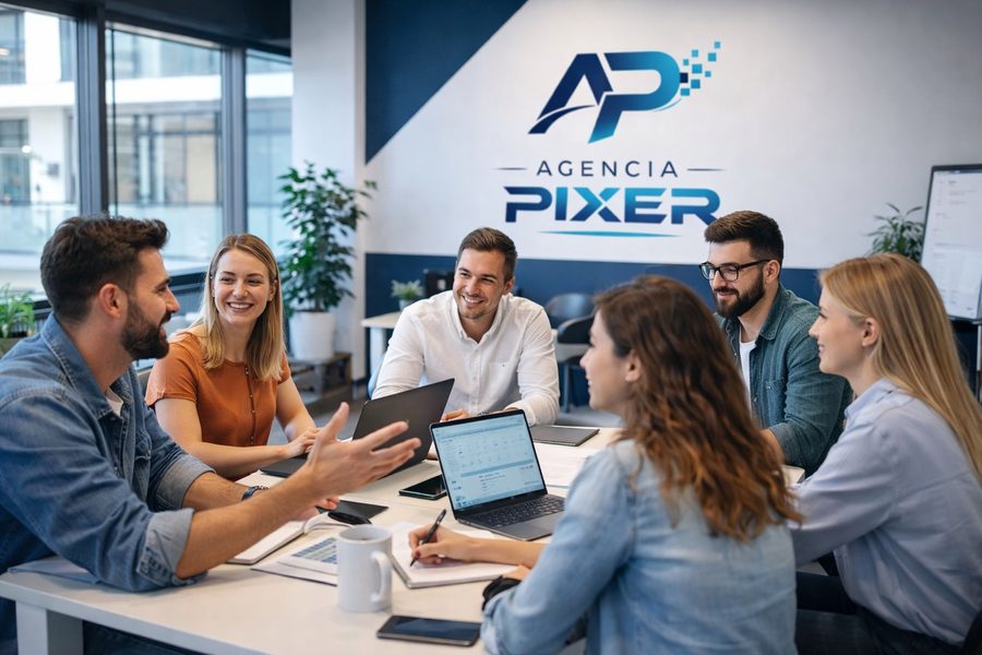 Equipo de Agencia Pixer en reunión de estrategia de marketing digital